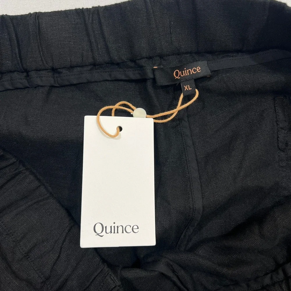 Quince European 100%‎ Linen Pants Lagenlook Relaxed Elastic Waist Black Women XL